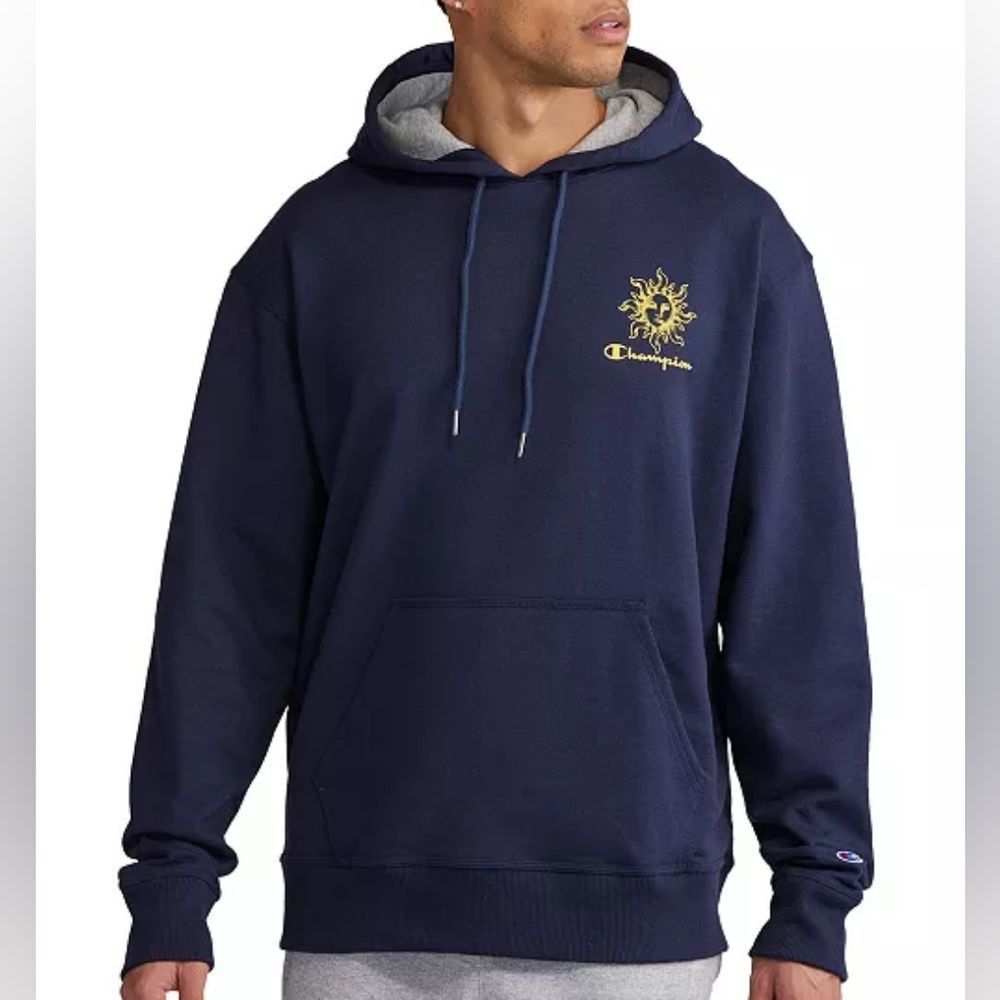 Champion Mens XL Hoodie Sweatshirt Sun Champion Logo‎ Navy Blue